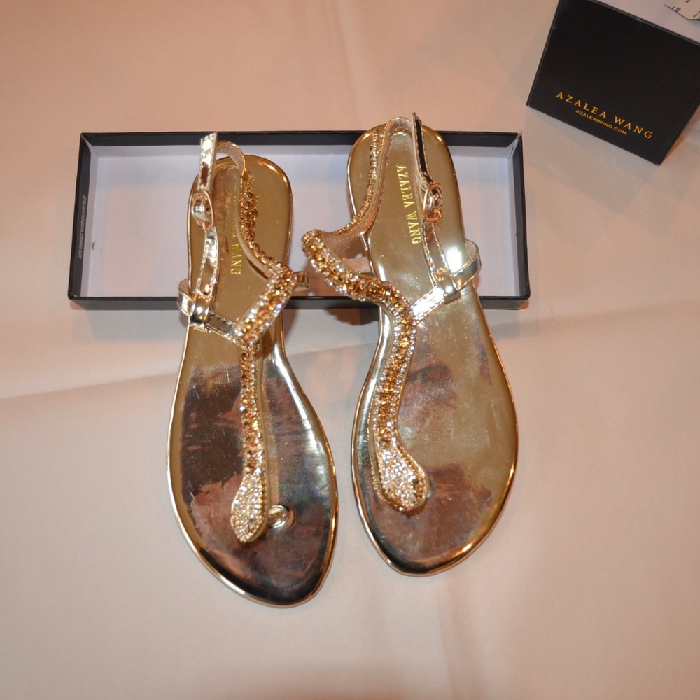 Azalea Wang Python Gold Diamond Snake Flat Sandal NWT